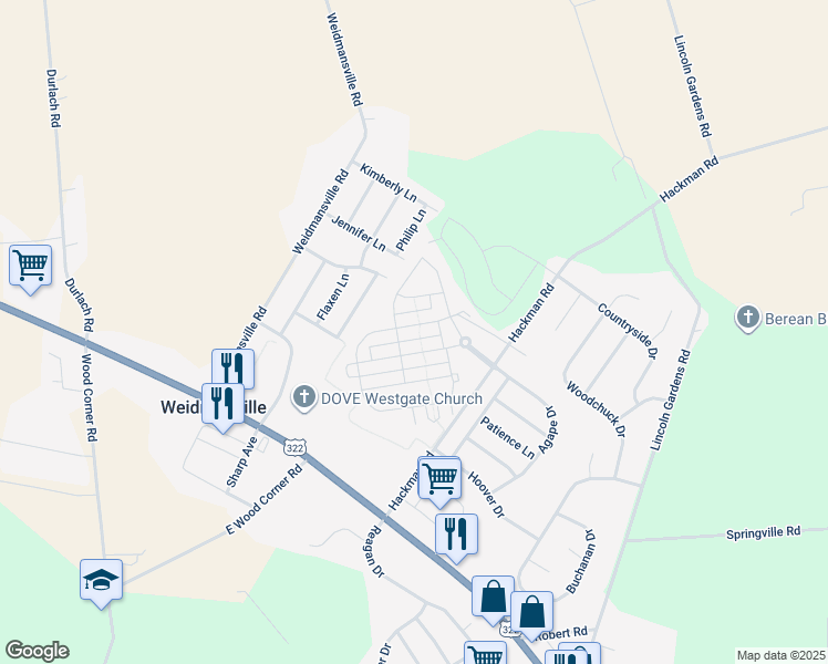 map of restaurants, bars, coffee shops, grocery stores, and more near 326 Constitution Drive in Ephrata