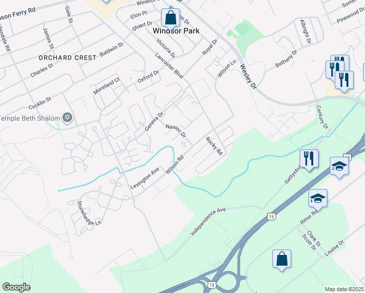 map of restaurants, bars, coffee shops, grocery stores, and more near 1119 Nanroc Drive in Mechanicsburg