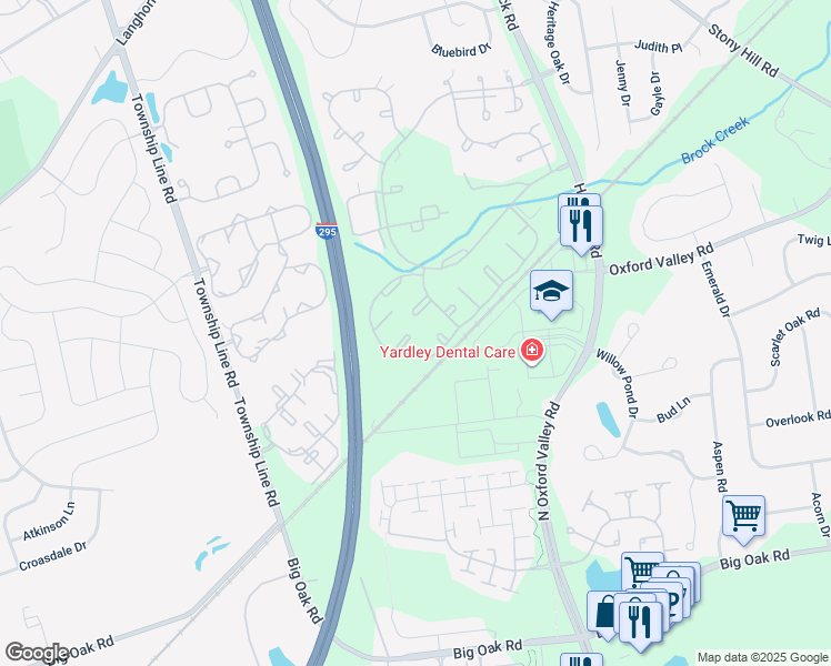 map of restaurants, bars, coffee shops, grocery stores, and more near 7908 Spruce Mill Drive in Yardley