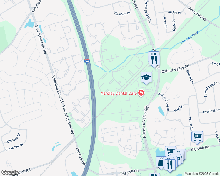 map of restaurants, bars, coffee shops, grocery stores, and more near 7908 Spruce Mill Drive in Yardley