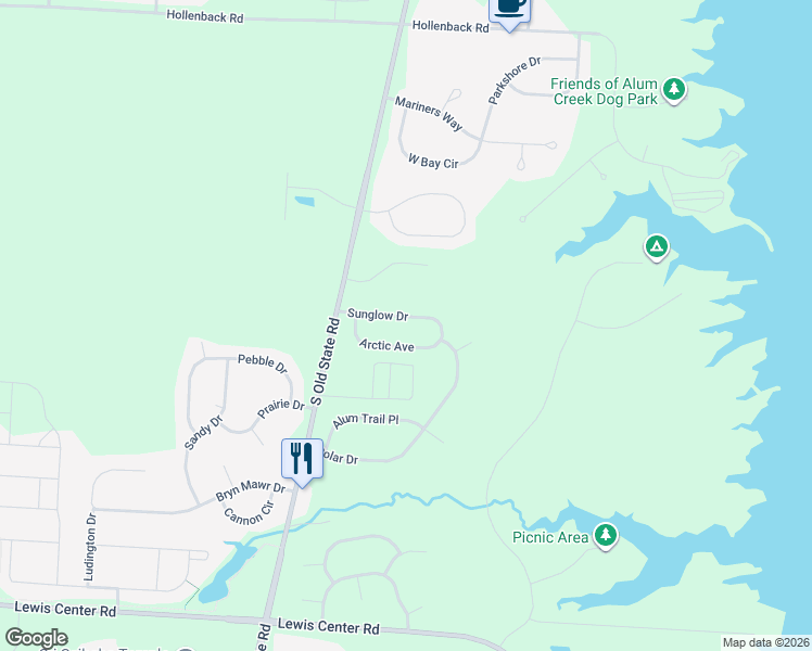 map of restaurants, bars, coffee shops, grocery stores, and more near 3262 Sunglow Drive in Lewis Center