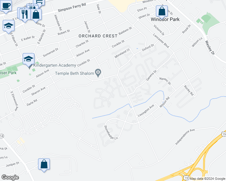 map of restaurants, bars, coffee shops, grocery stores, and more near 345 Melbourne Lane in Mechanicsburg