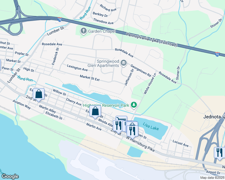 map of restaurants, bars, coffee shops, grocery stores, and more near 1817 Lakeside Drive in Middletown