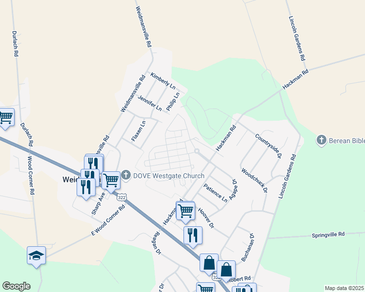 map of restaurants, bars, coffee shops, grocery stores, and more near 336 Home Towne Boulevard in Ephrata