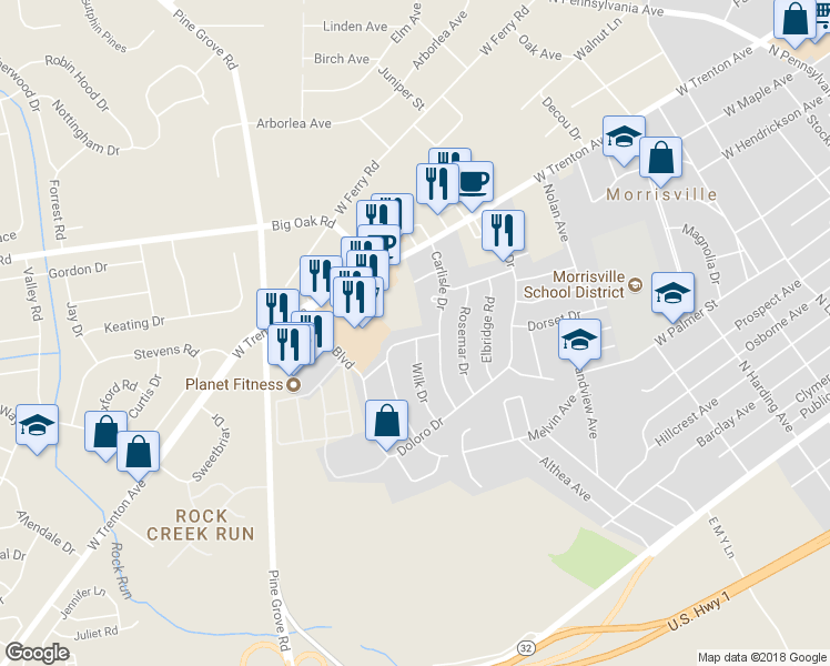 map of restaurants, bars, coffee shops, grocery stores, and more near 806 Rennard Lane in Morrisville