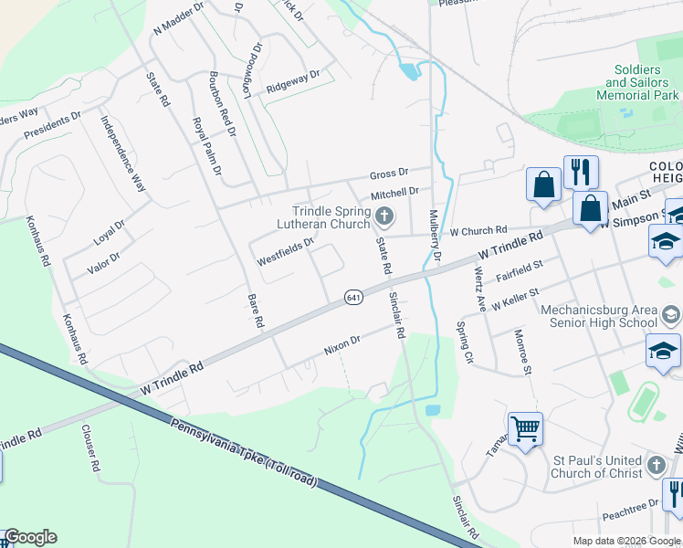 map of restaurants, bars, coffee shops, grocery stores, and more near 111 Easterly Drive in Mechanicsburg