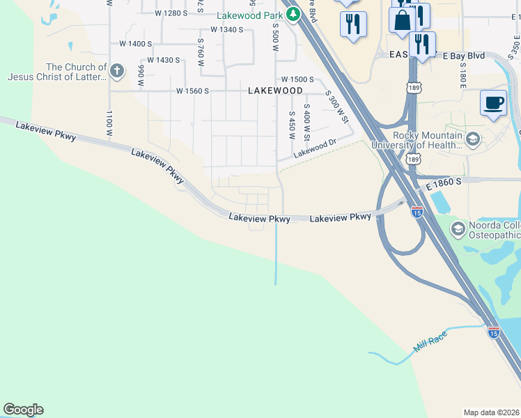 map of restaurants, bars, coffee shops, grocery stores, and more near 605 West 1920 South in Provo
