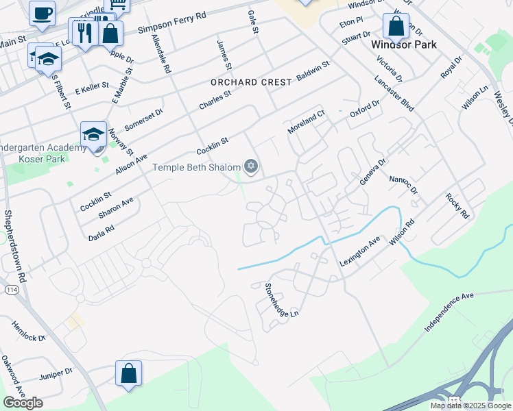 map of restaurants, bars, coffee shops, grocery stores, and more near Melbourne Lane in Mechanicsburg