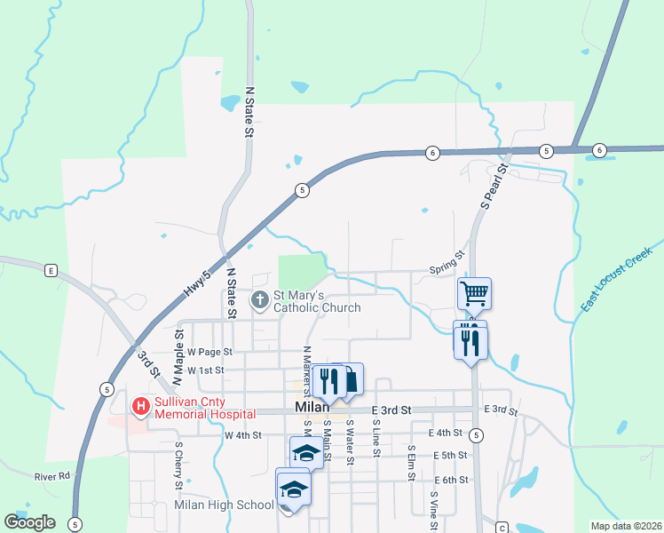 map of restaurants, bars, coffee shops, grocery stores, and more near 101-225 Spring Street in Milan