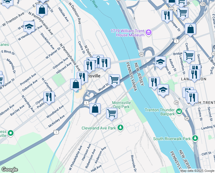 map of restaurants, bars, coffee shops, grocery stores, and more near 110 Wood Street in Morrisville