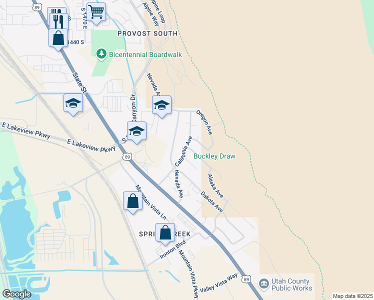 map of restaurants, bars, coffee shops, grocery stores, and more near 1935 California Avenue in Provo