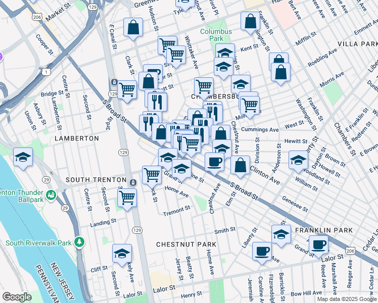 map of restaurants, bars, coffee shops, grocery stores, and more near 323 Genesee St in Trenton