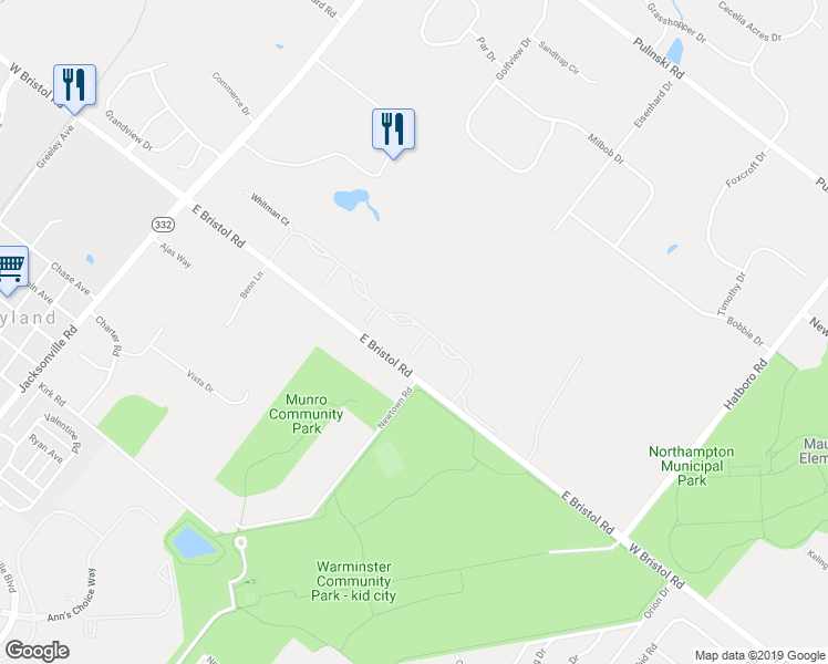 map of restaurants, bars, coffee shops, grocery stores, and more near 1 Shakespeare Court in Ivyland