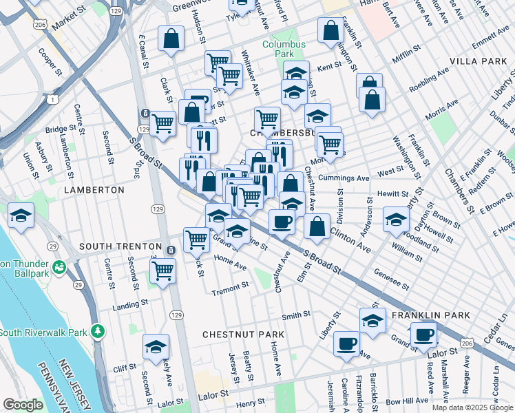map of restaurants, bars, coffee shops, grocery stores, and more near 323 Genesee Street in Trenton