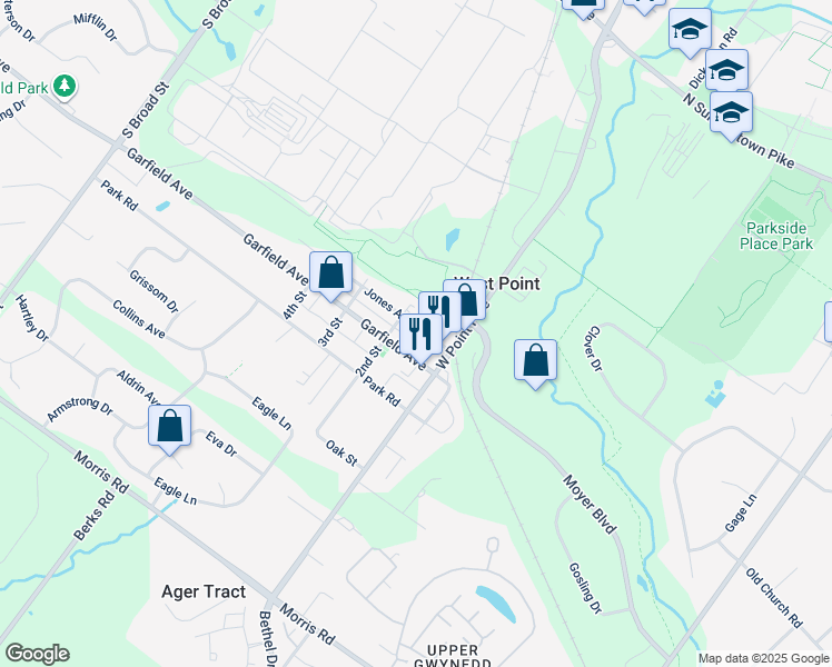 map of restaurants, bars, coffee shops, grocery stores, and more near 620 Jones Avenue in Lansdale
