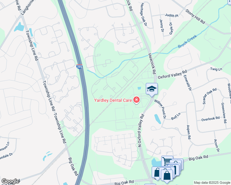map of restaurants, bars, coffee shops, grocery stores, and more near 5202 Spruce Mill Drive in Yardley