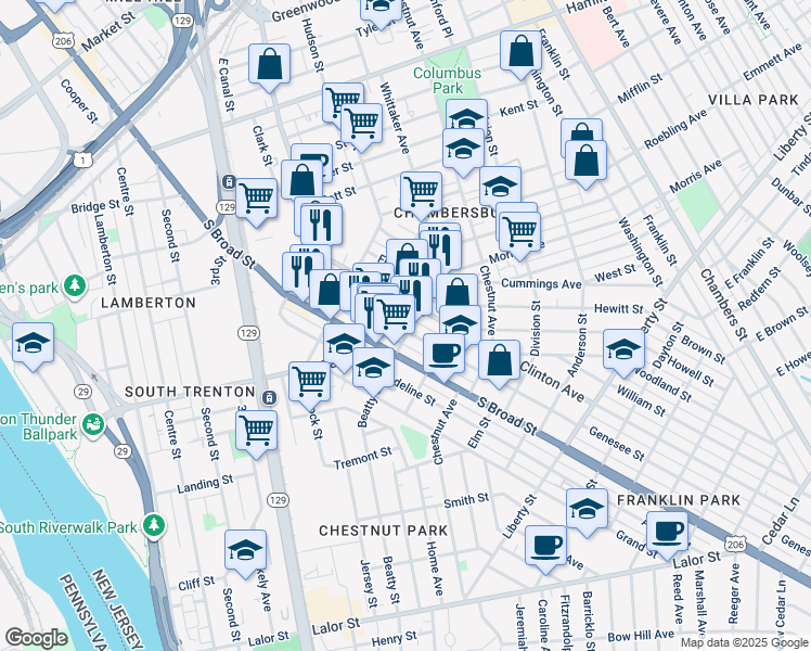 map of restaurants, bars, coffee shops, grocery stores, and more near 323 Genesee Street in Trenton