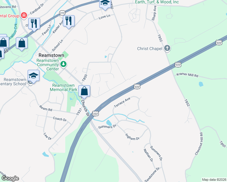 map of restaurants, bars, coffee shops, grocery stores, and more near 39 East Summit Drive in Stevens