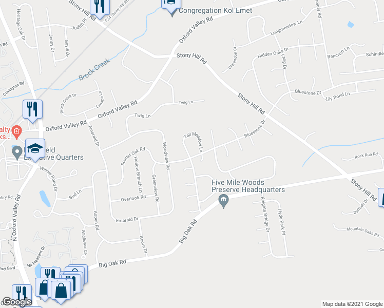 map of restaurants, bars, coffee shops, grocery stores, and more near 311 Tall Meadow Lane in Yardley