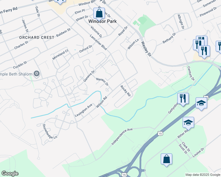 map of restaurants, bars, coffee shops, grocery stores, and more near 1125 Nanroc Drive in Mechanicsburg