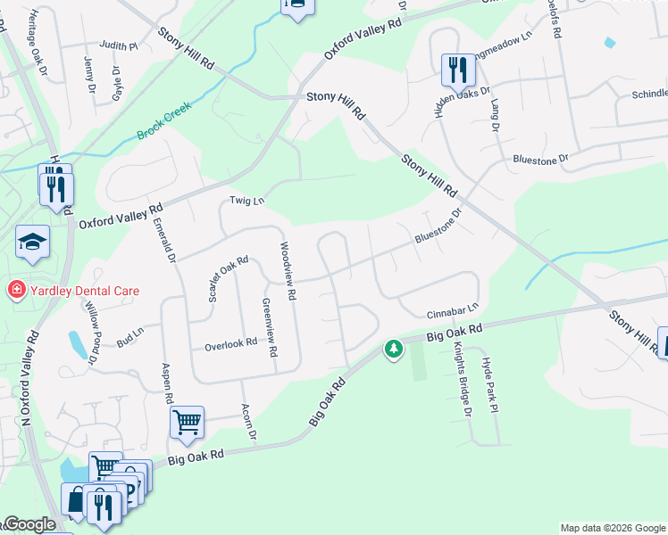 map of restaurants, bars, coffee shops, grocery stores, and more near 311 Tall Meadow Lane in Yardley