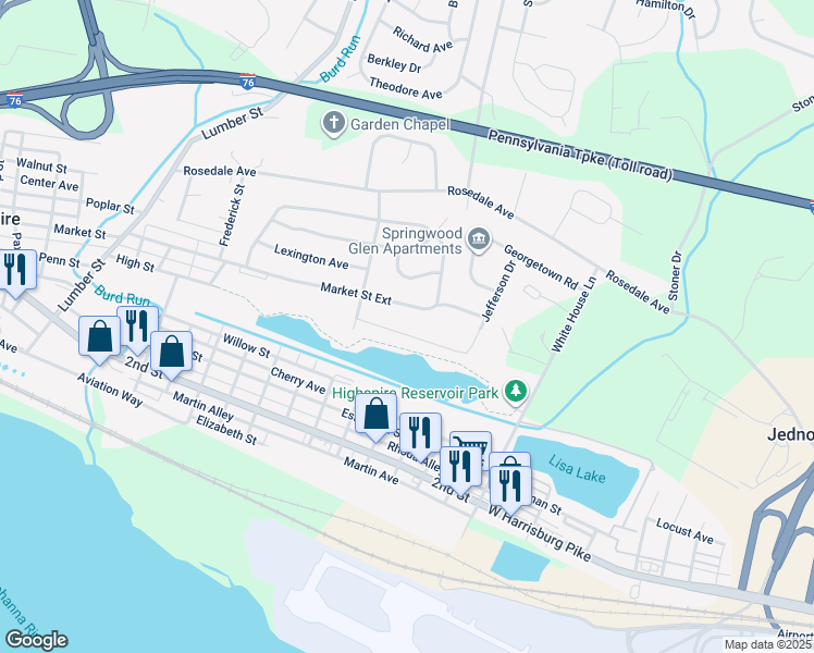 map of restaurants, bars, coffee shops, grocery stores, and more near 1851 Lakeside Drive in Middletown