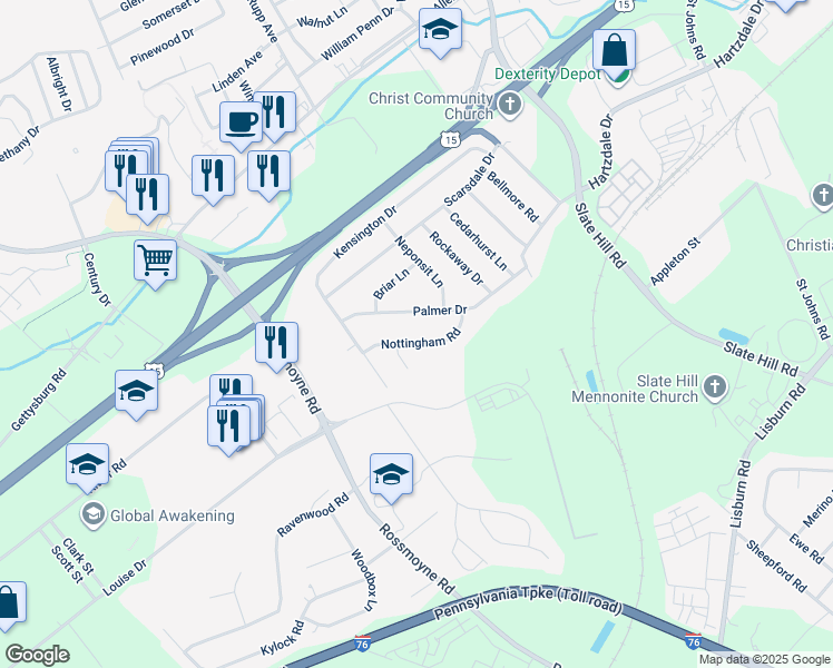 map of restaurants, bars, coffee shops, grocery stores, and more near 13 Nottingham Road in Camp Hill
