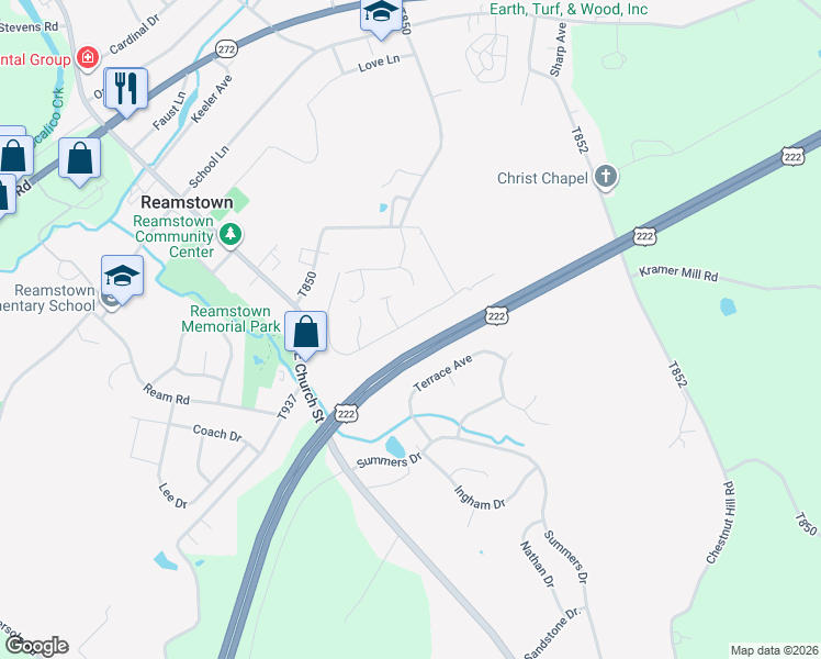 map of restaurants, bars, coffee shops, grocery stores, and more near 39 East Summit Drive in Stevens