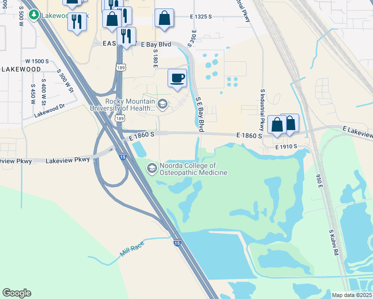 map of restaurants, bars, coffee shops, grocery stores, and more near 302 Lakeview Parkway in Provo