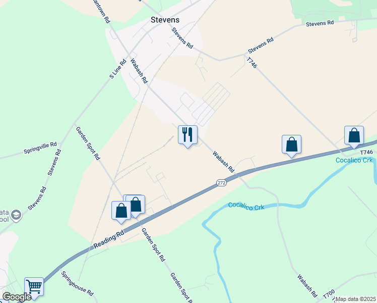 map of restaurants, bars, coffee shops, grocery stores, and more near 400 Wabash Road in Ephrata