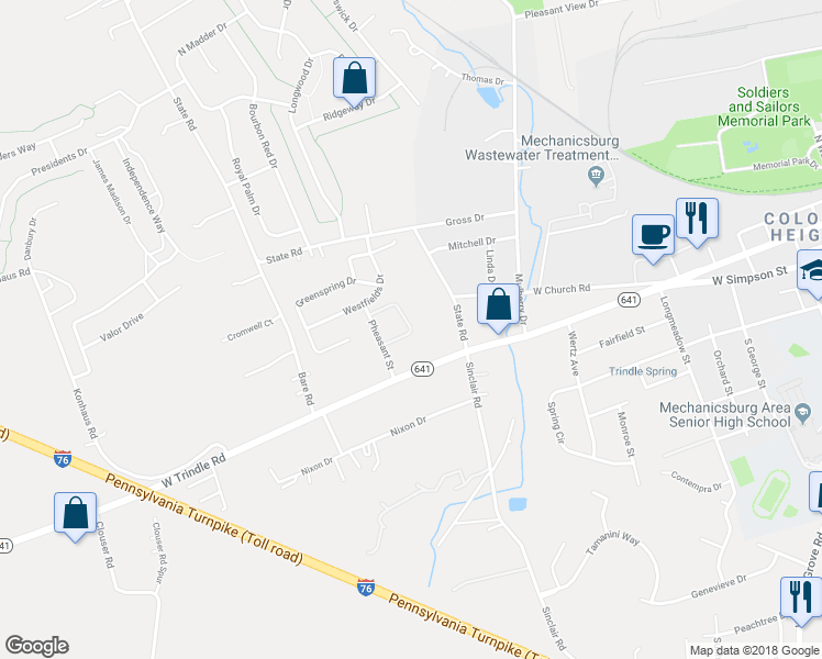 map of restaurants, bars, coffee shops, grocery stores, and more near 132 Easterly Drive in Mechanicsburg