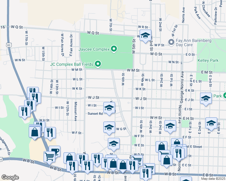 map of restaurants, bars, coffee shops, grocery stores, and more near 800 West K Street in McCook