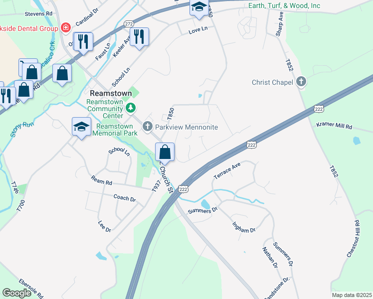 map of restaurants, bars, coffee shops, grocery stores, and more near 22 Beachwood Drive in Stevens