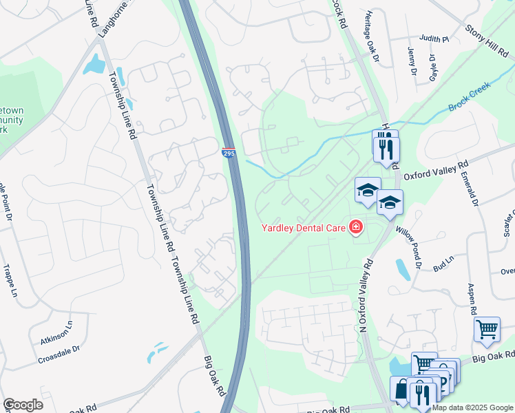 map of restaurants, bars, coffee shops, grocery stores, and more near 8202 Spruce Mill Drive in Yardley