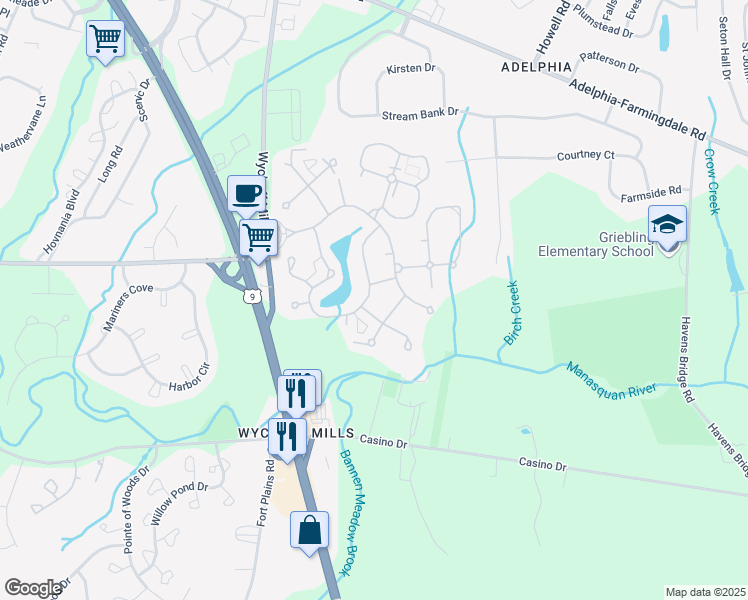 map of restaurants, bars, coffee shops, grocery stores, and more near 87 Parkway Drive in Freehold