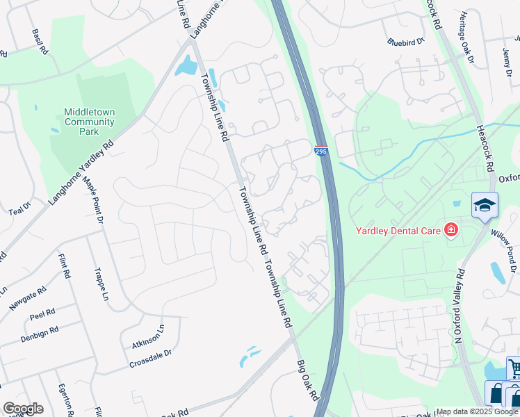 map of restaurants, bars, coffee shops, grocery stores, and more near 1901 Sterling Road in Yardley