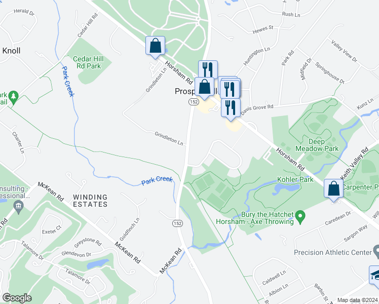 map of restaurants, bars, coffee shops, grocery stores, and more near 1116 Limekiln Pike in Ambler