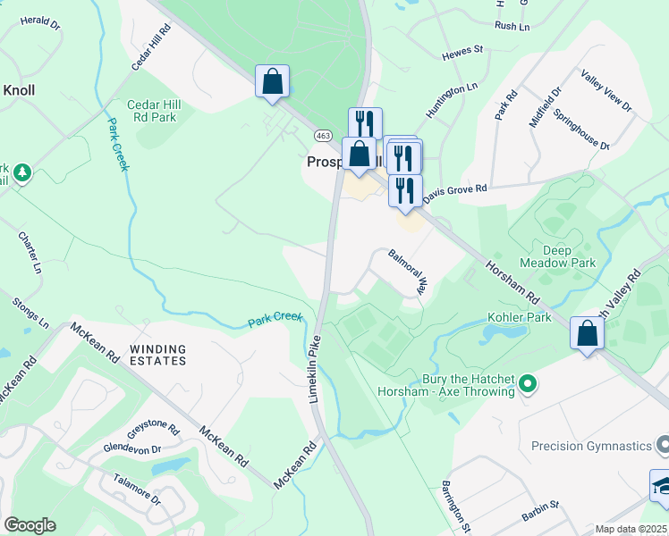 map of restaurants, bars, coffee shops, grocery stores, and more near 1116 Limekiln Pike in Ambler