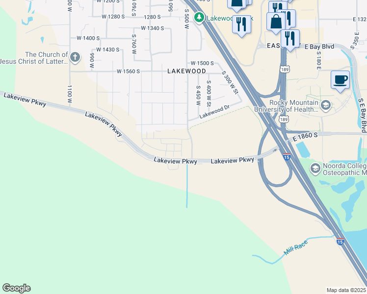 map of restaurants, bars, coffee shops, grocery stores, and more near 1901 South 530 West in Provo