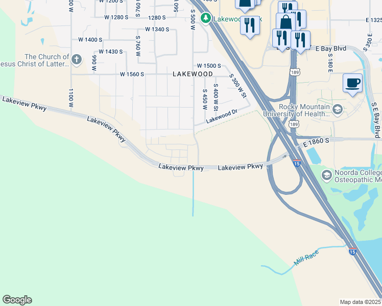map of restaurants, bars, coffee shops, grocery stores, and more near 1901 South 530 West in Provo