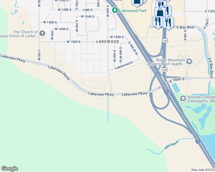 map of restaurants, bars, coffee shops, grocery stores, and more near 1901 South 530 West in Provo