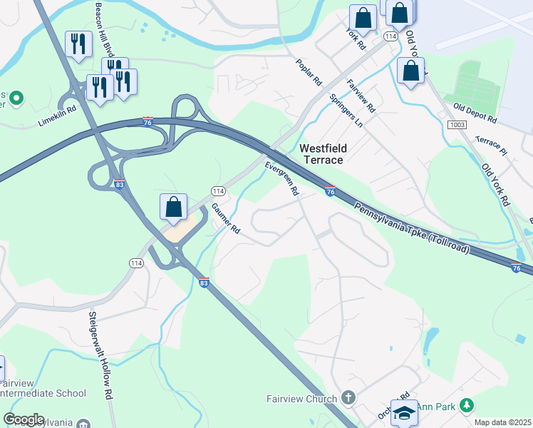map of restaurants, bars, coffee shops, grocery stores, and more near 341 Weatherstone Drive in New Cumberland