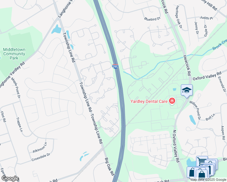 map of restaurants, bars, coffee shops, grocery stores, and more near 2205 Lynbrooke Drive in Yardley