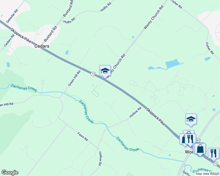 map of restaurants, bars, coffee shops, grocery stores, and more near 3240 Skippack Pike in Lansdale