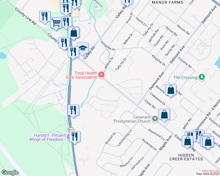 map of restaurants, bars, coffee shops, grocery stores, and more near 699 Kellett Drive in Hatboro