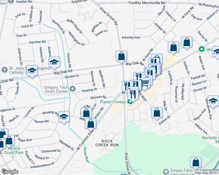 map of restaurants, bars, coffee shops, grocery stores, and more near 481 Keating Drive in Morrisville