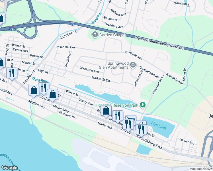map of restaurants, bars, coffee shops, grocery stores, and more near 1885 Lakeside Drive in Middletown