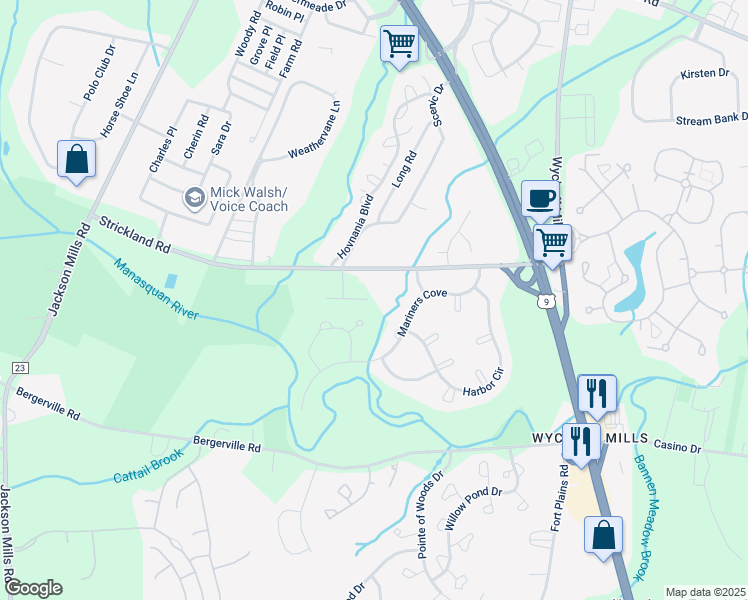 map of restaurants, bars, coffee shops, grocery stores, and more near 259 Chickadee Court in Freehold
