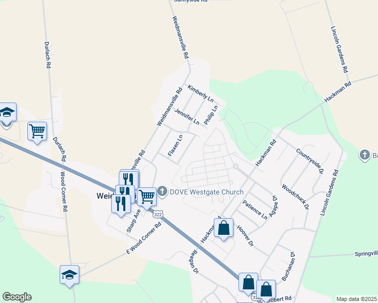 map of restaurants, bars, coffee shops, grocery stores, and more near 513 Foggy Bottom Road in Ephrata