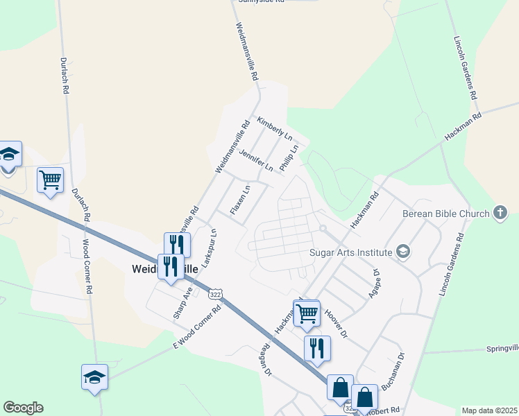map of restaurants, bars, coffee shops, grocery stores, and more near 513 Foggy Bottom Road in Ephrata